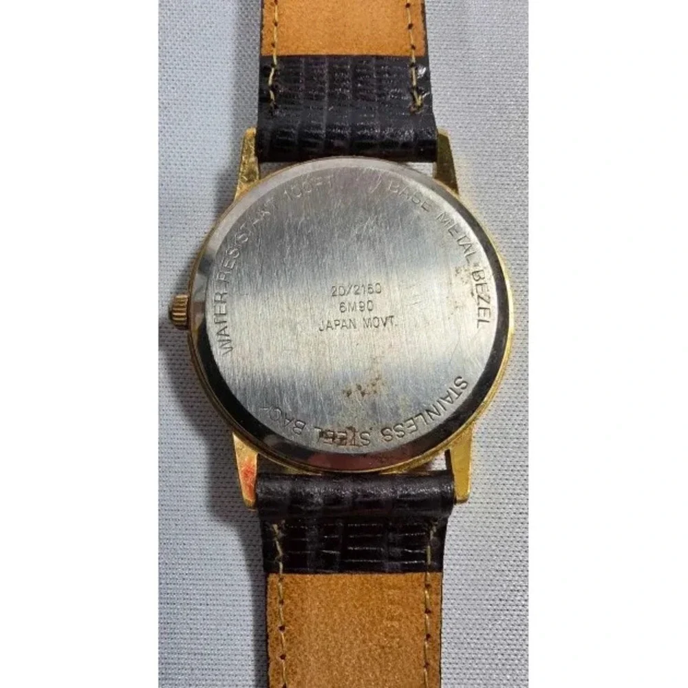 VTG Armitron Quartz Watch Women Moon Phase Gold Tone Leather Analog New Battery